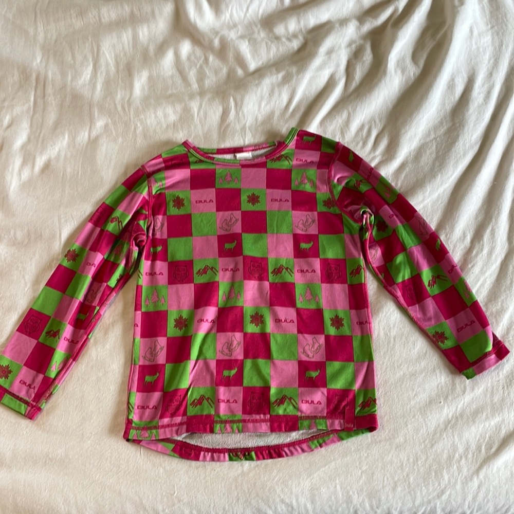BULA Kid’s, Long Sleeve Thermal Shirt, Girls Medium, Pink and Green Checkered